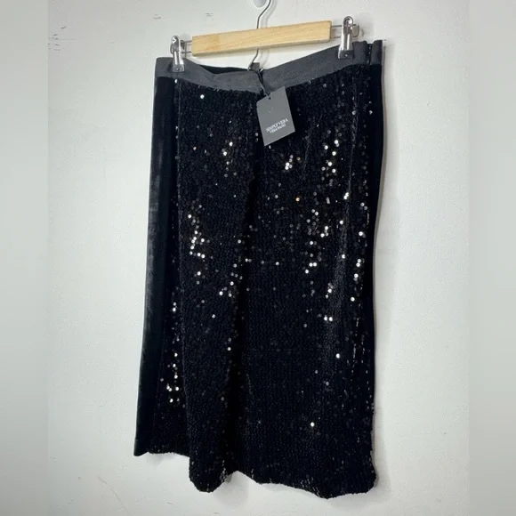 NWT SIMPLY VERA WANG Black Sequin Front velvet Velour Pencil Skirt Womens XXL - Picture 1 of 10